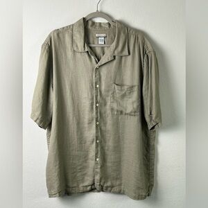 Breakwater Olive Linen Short Sleeve Button Down Office Vacation Travel
